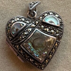 Sterling silver shell and marcasite heart locket
